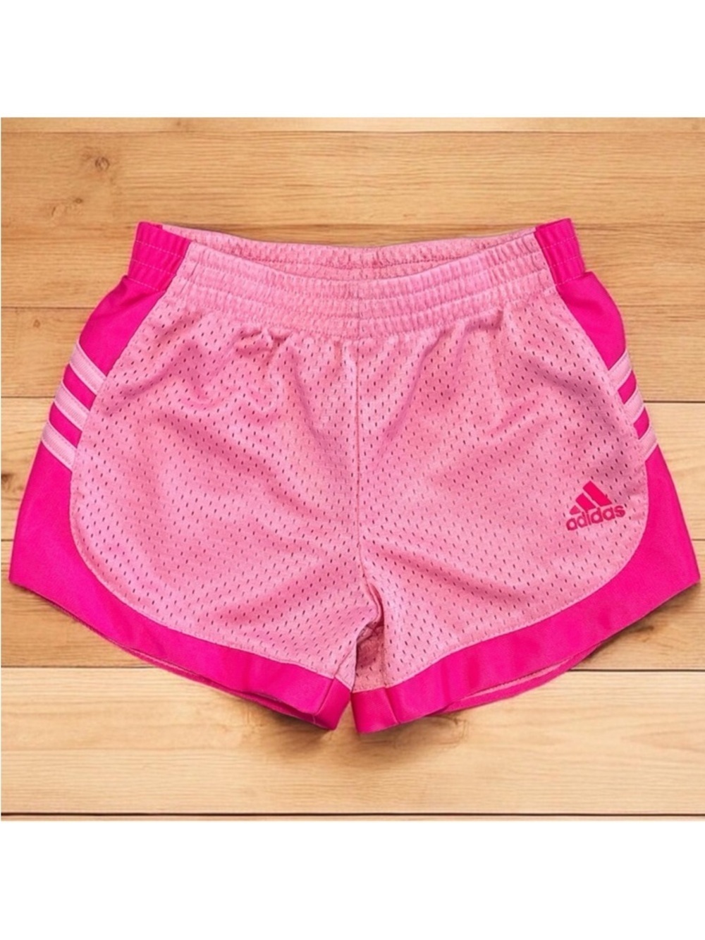 adidas Girls Light Pink and Hot Pink Mesh Athletic Shorts
